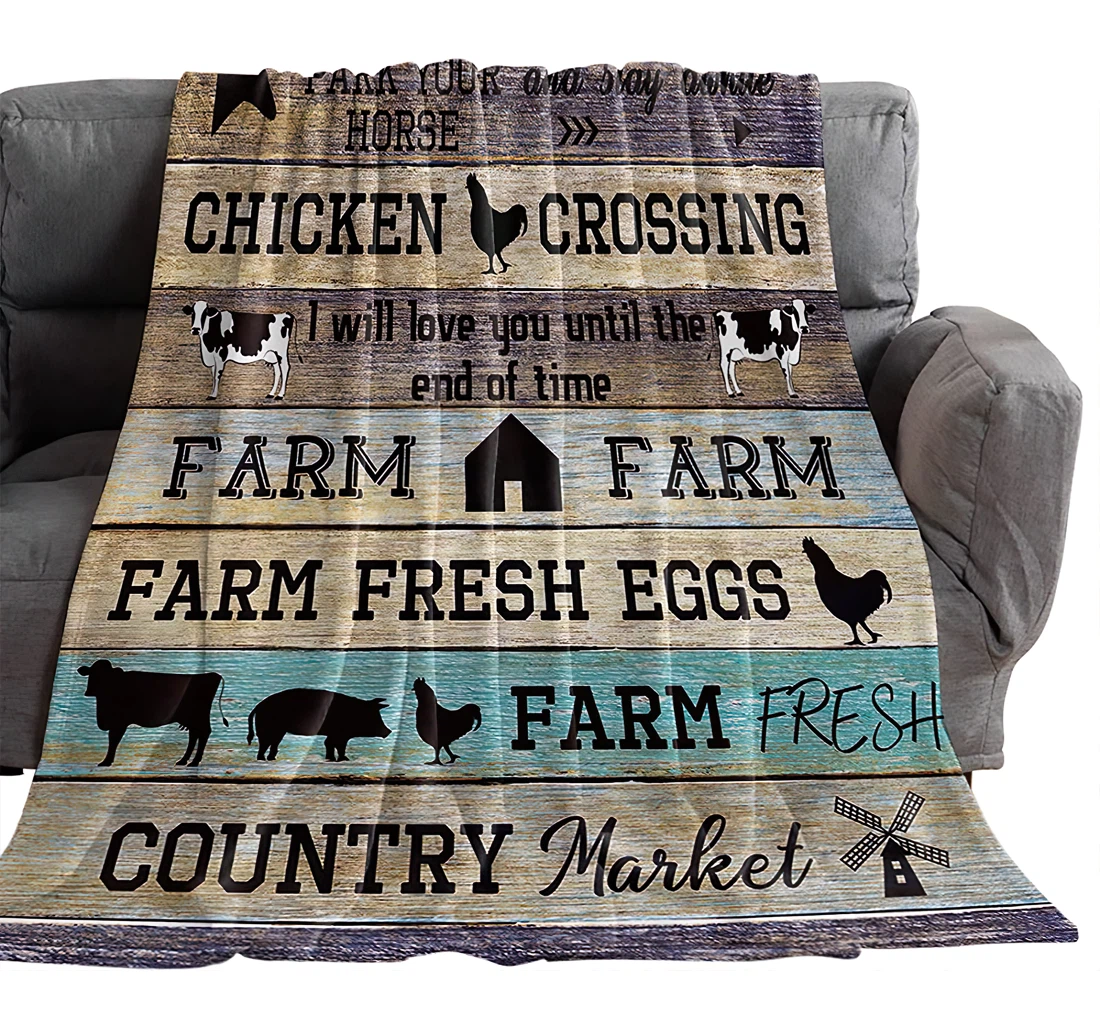 Throw Blanket, Quilt - Vintage Farm Barn Windmill Animal Quotes On Rustic Bedroom Chair Office Cars Life Sherpa Fleece