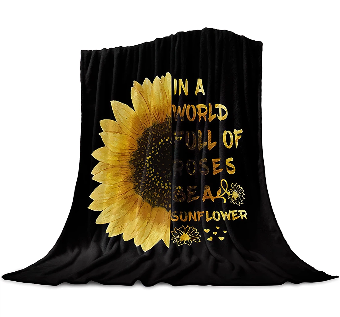 Throw Blanket, Quilt - Inspirational Quotes With Sunflowers Bedroom Chair Office Cars Cool Black Yellow Sherpa Fleece