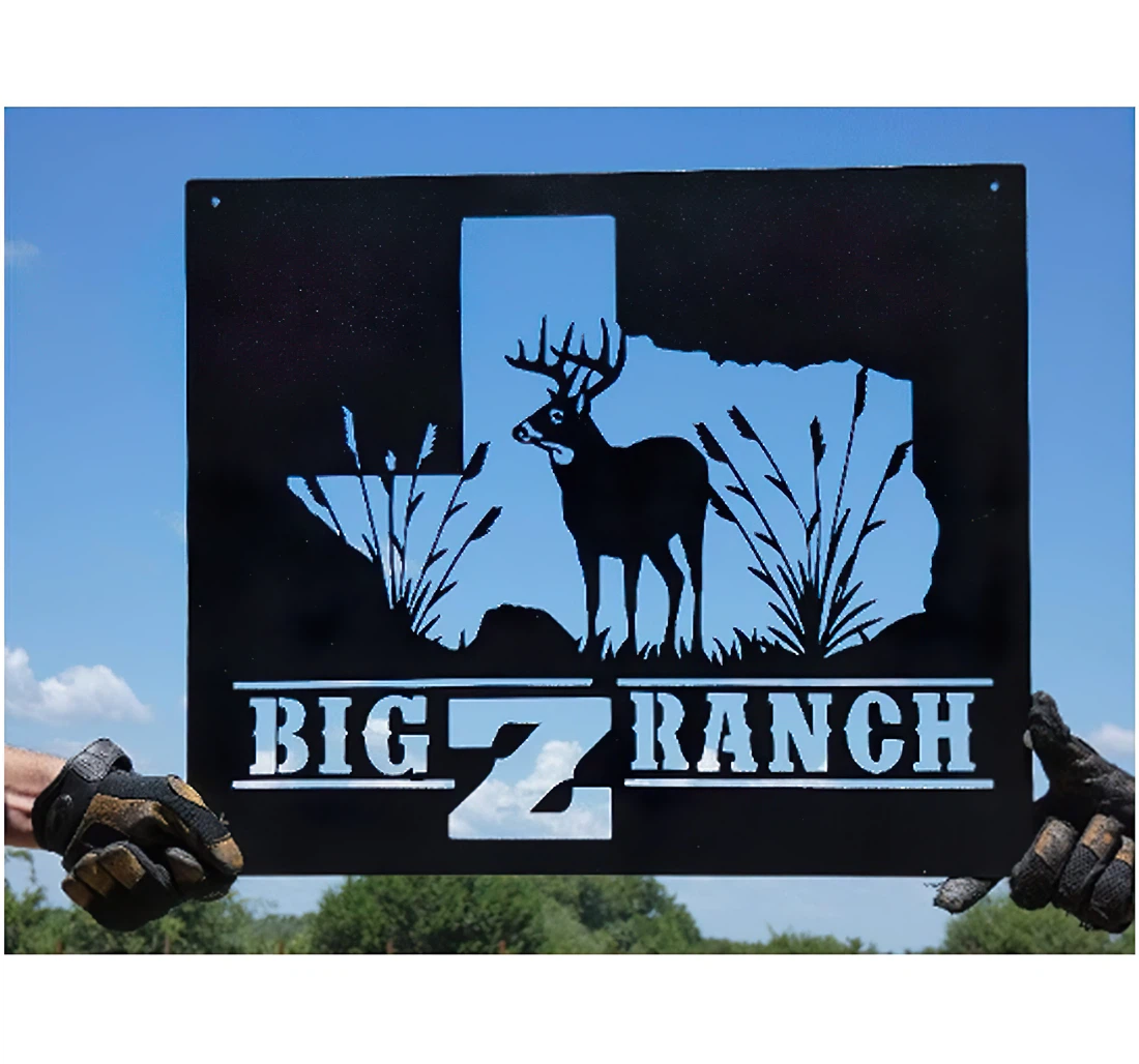 Cut Metal - Ranch Sign With Texas Silhouette And White Tail Deer Wildlife Last Name Welcome Front Porch Metal Sign Wall Art