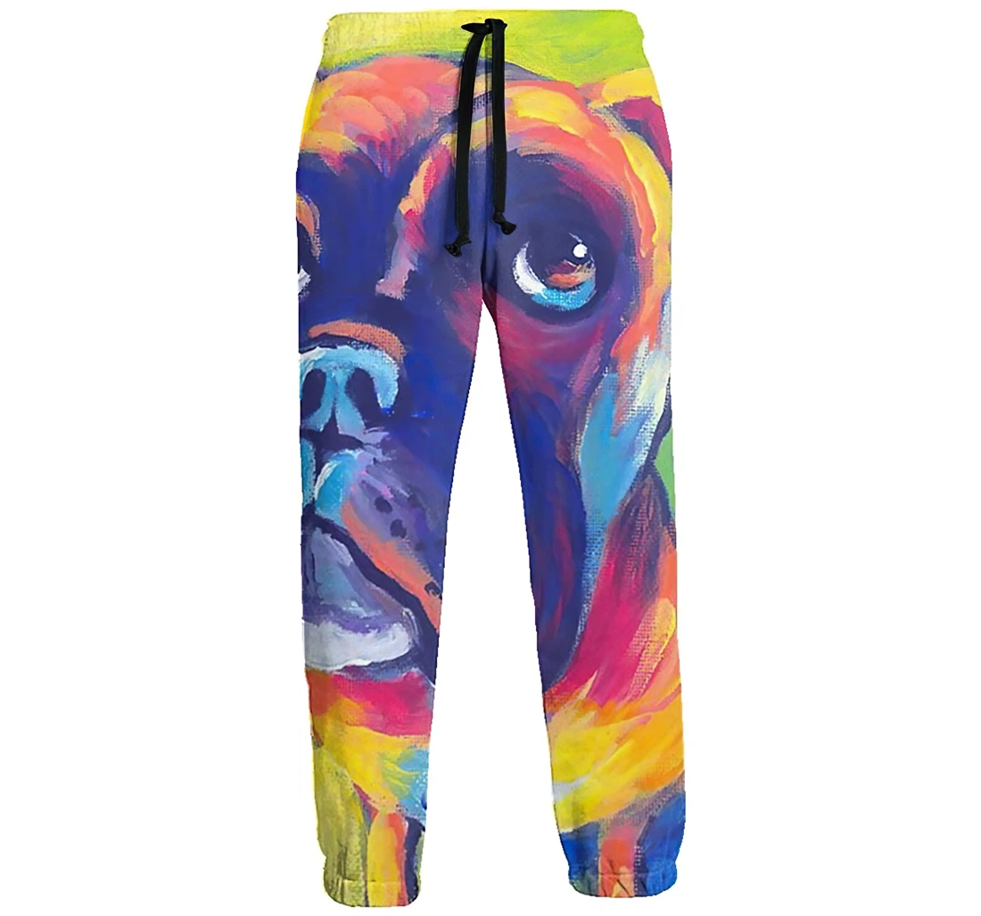 Whimsical Boxer Dog Painting Casual Hip Hop Trousers Length Jogger Pants Baggy Drawstring Sweatpants With Pockets Sweatpant