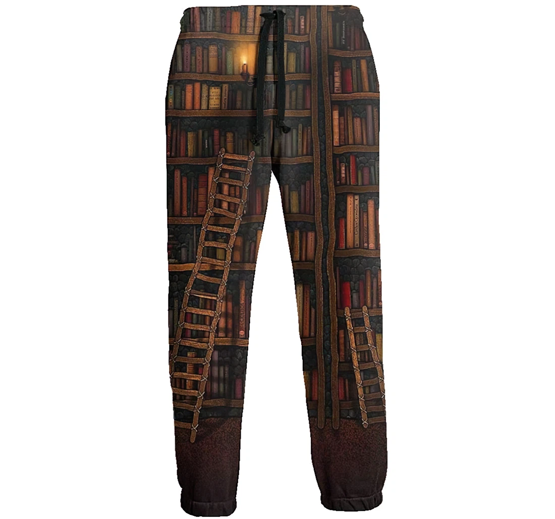 Wall Mural Books With Stairs Jogger Pants 3d Sweat Pants Hip Hop Garment Unisex Spring Sweatpants Sweatpant