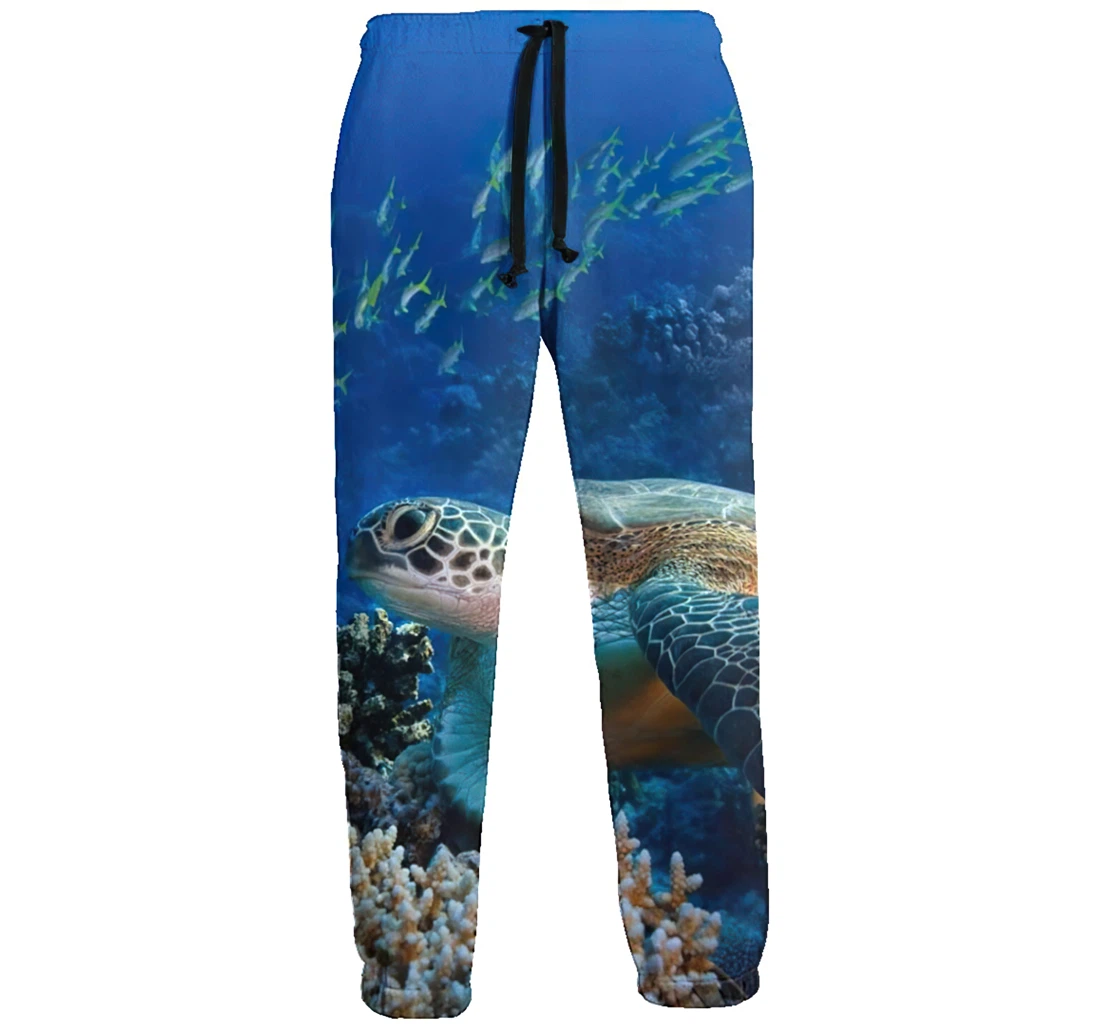 A Sea Turtle Men's Swedish Flag Casual Hip Hop Trousers Length Jogger Pants Baggy Drawstring Sweatpants With Pockets Sweatpant