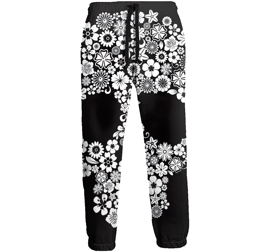 Flowers Form Skulls Casual Hip Hop Trousers Length Jogger Pants Baggy Drawstring Sweatpants With Pockets Sweatpant