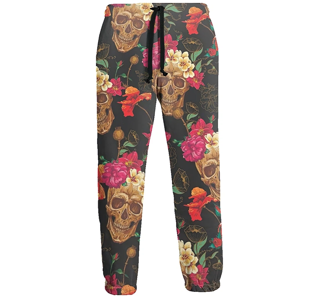 Flowers And Skulls Casual Hip Hop Trousers Length Jogger Pants Baggy Drawstring Sweatpants With Pockets Sweatpant