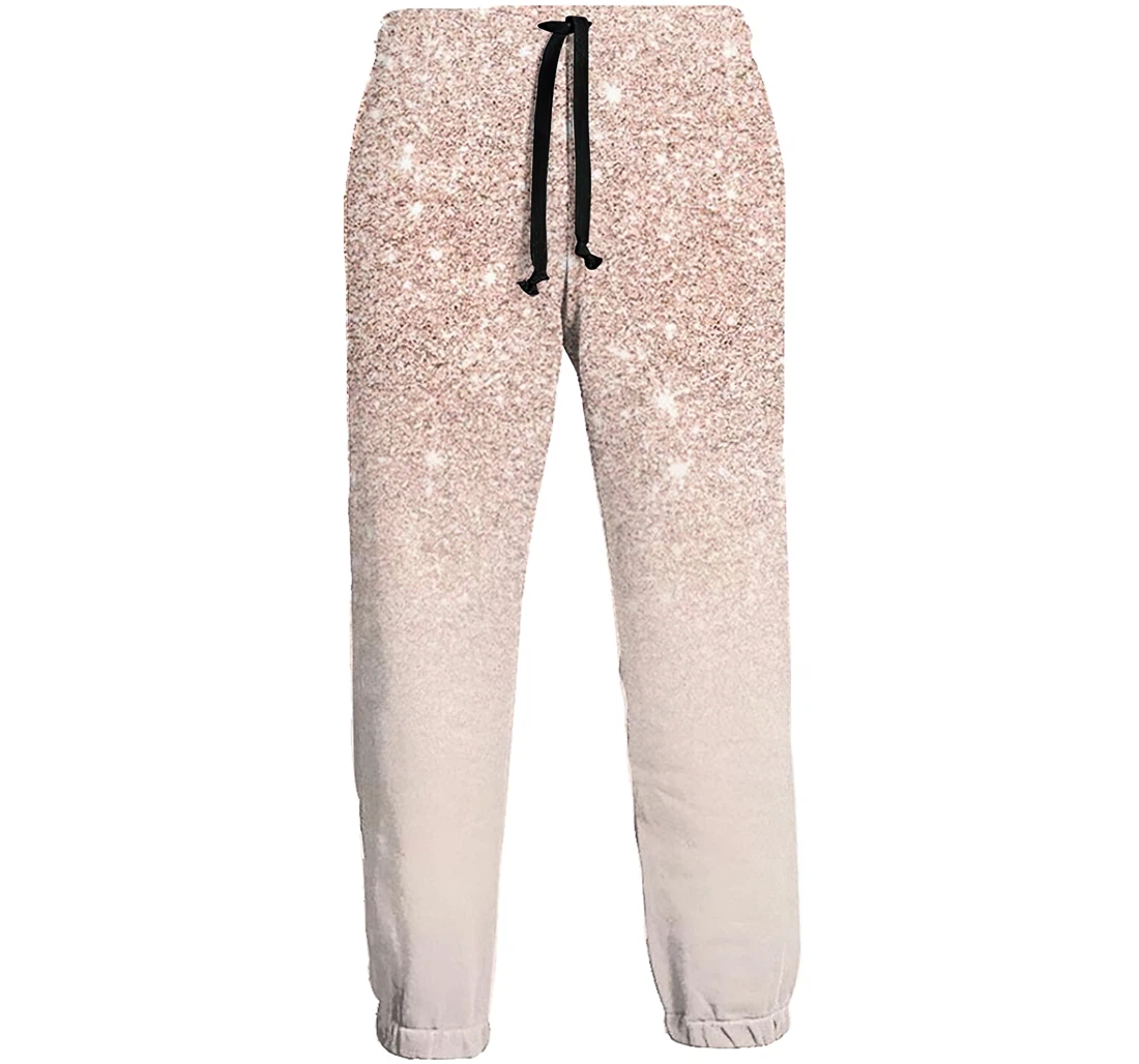 Rose Gold Faux Glitter Pink Menwomen Sweatpants Funny Joggers Pants Sports Trousers With Drawstring Sweatpant