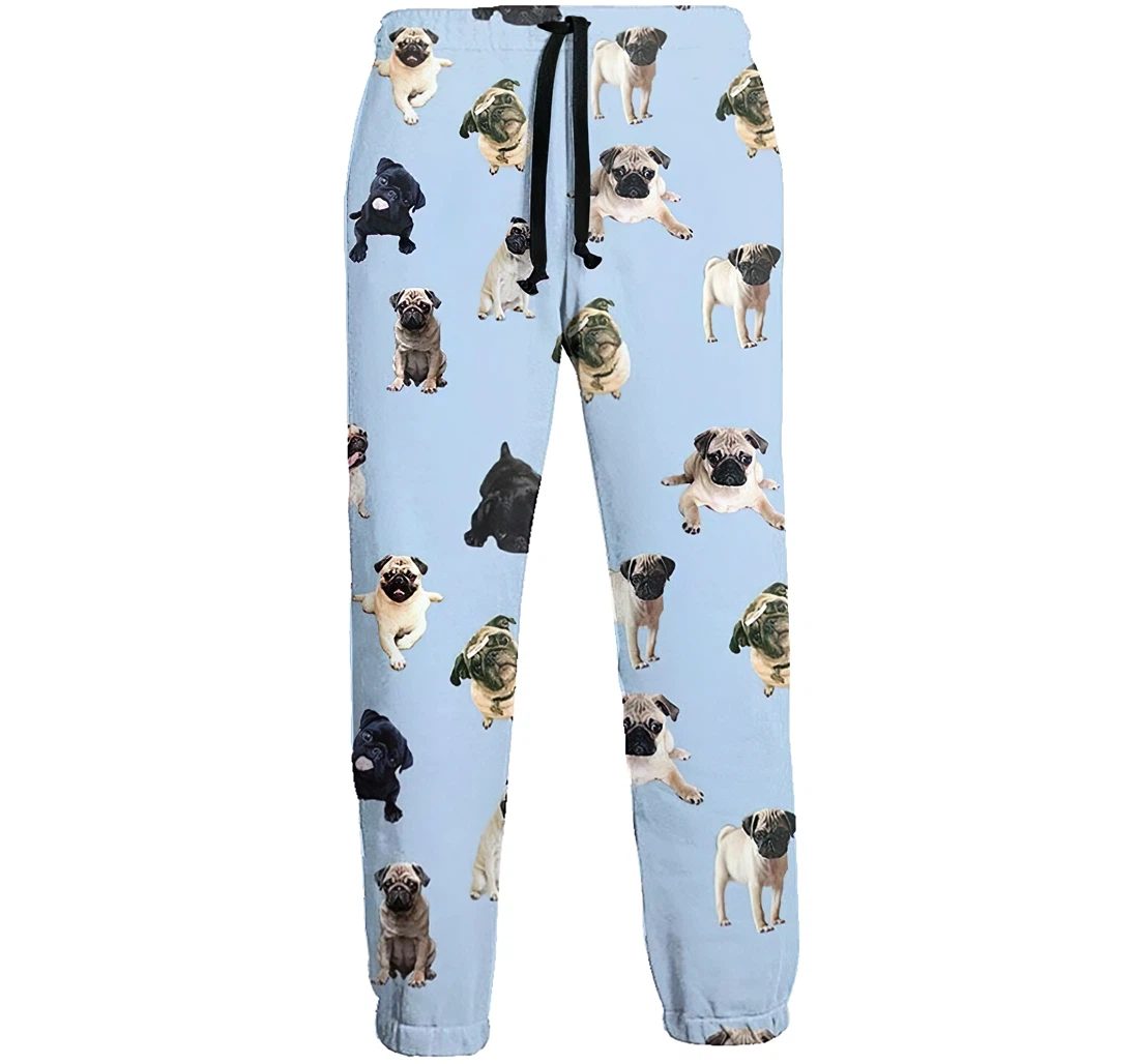 White Black Pug Casual Hip Hop Trousers Length Jogger Pants Baggy Drawstring Sweatpants With Pockets Sweatpant