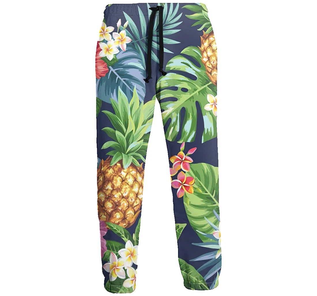 Pineapple And Flowers Casual Hip Hop Trousers Length Jogger Pants Baggy Drawstring Sweatpants With Pockets Sweatpant