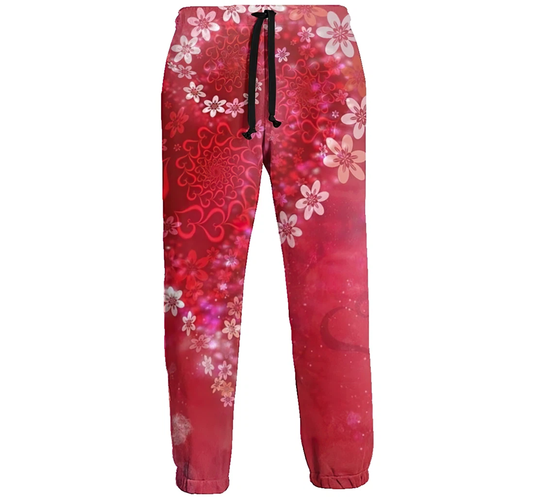 Love Red Men's Colored Flowers Casual Hip Hop Trousers Length Jogger Pants Baggy Drawstring Sweatpants With Pockets Sweatpant