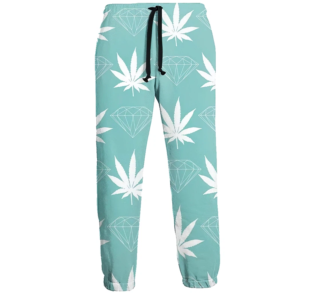 Weed And Diamond Casual Hip Hop Trousers Length Jogger Pants Baggy Drawstring Sweatpants With Pockets Sweatpant
