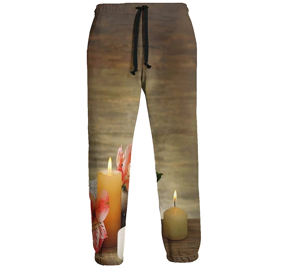 Candle Flower Pebble Menwomen Sweatpants Funny Joggers Pants Sports Trousers With Drawstring Sweatpant