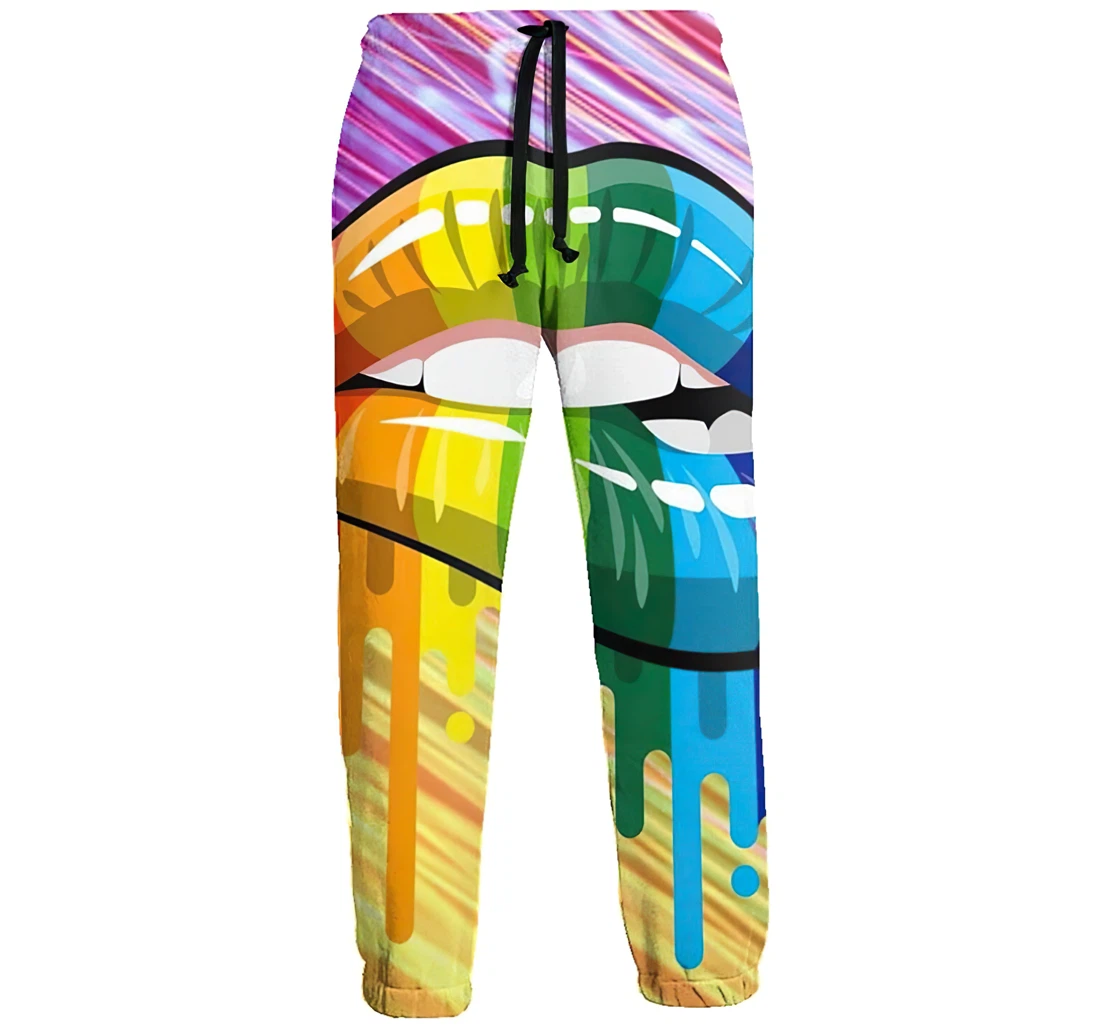 Rainbow Lips Tattoo Unisex 3d Graphic Jogger Pants Lightweight Comfortable Baggy Sweatpants With Drawstring Pockets Sweatpant