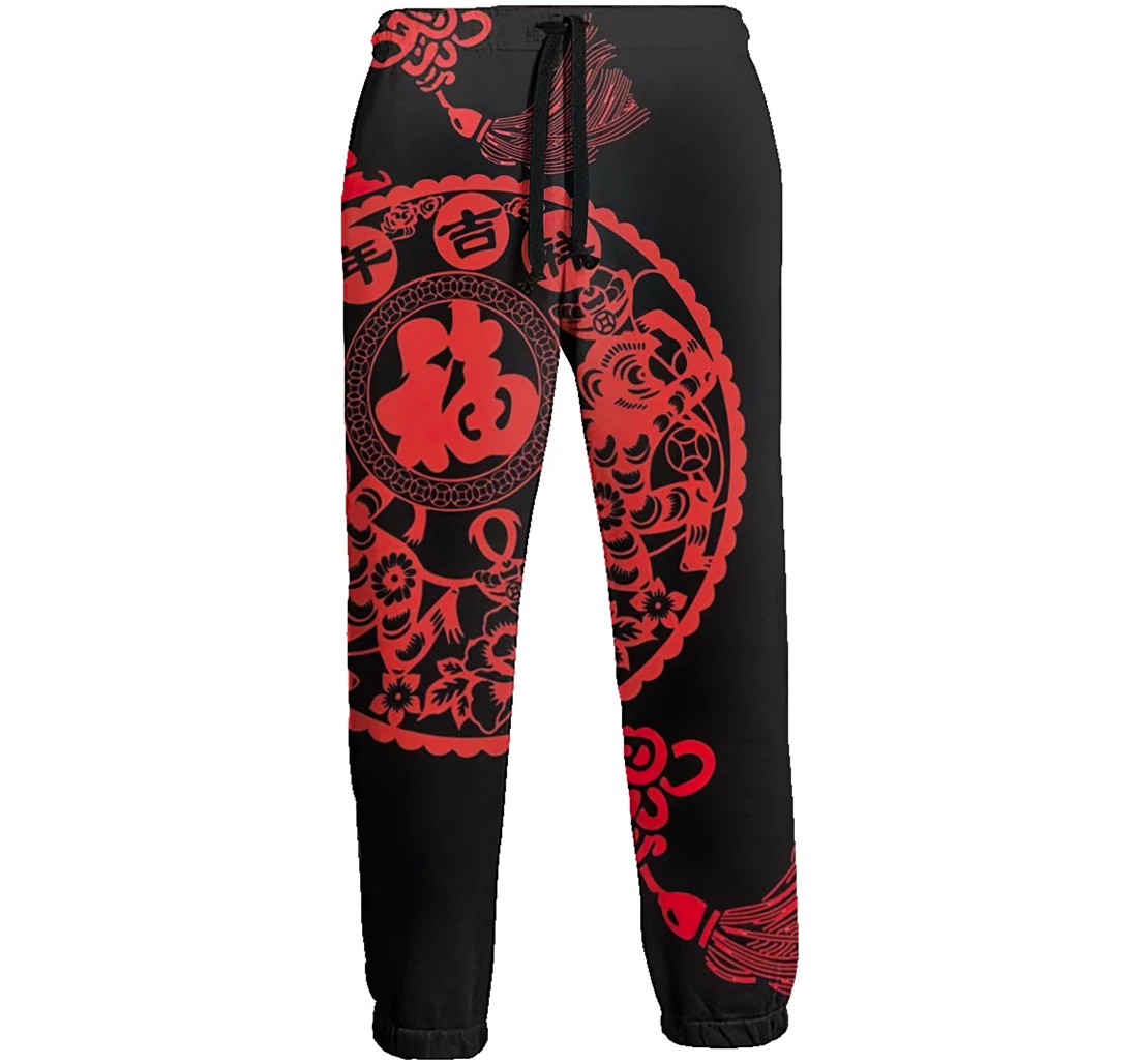 Chinese Fu Casual Hip Hop Trousers Length Jogger Pants Baggy Drawstring Sweatpants With Pockets Sweatpant