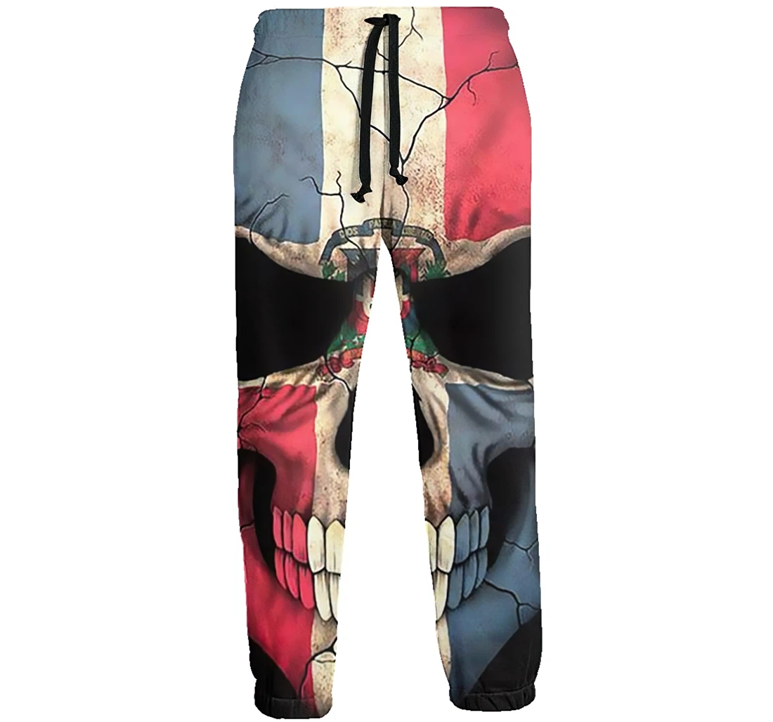 Dominican Flag Skull Casual Hip Hop Trousers Length Jogger Pants Baggy Drawstring Sweatpants With Pockets Sweatpant