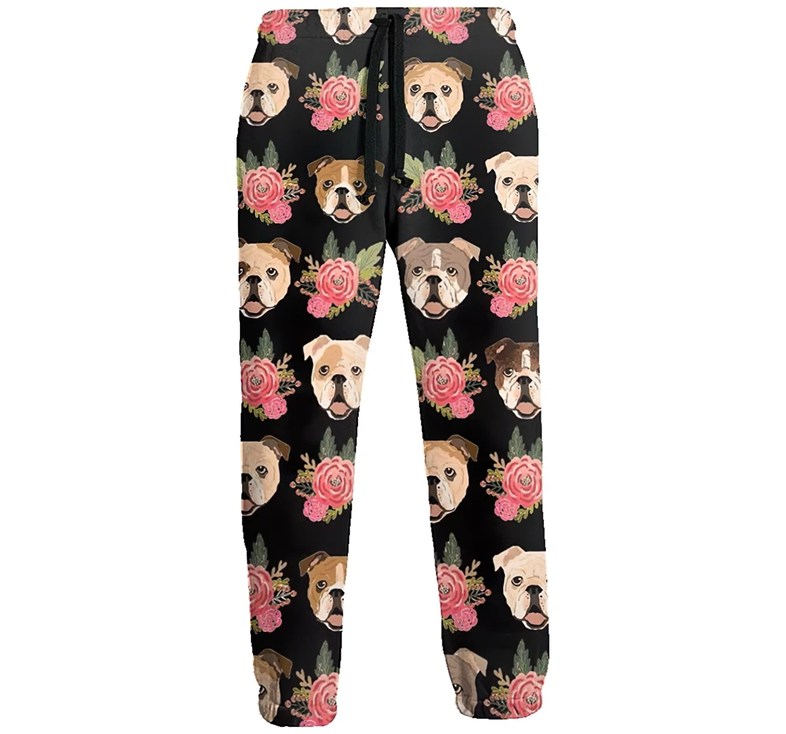 Pitbull With Pink Flowers Jogger Pants 3d Sweat Pants Hip Hop Garment Unisex Spring Sweatpants Sweatpant