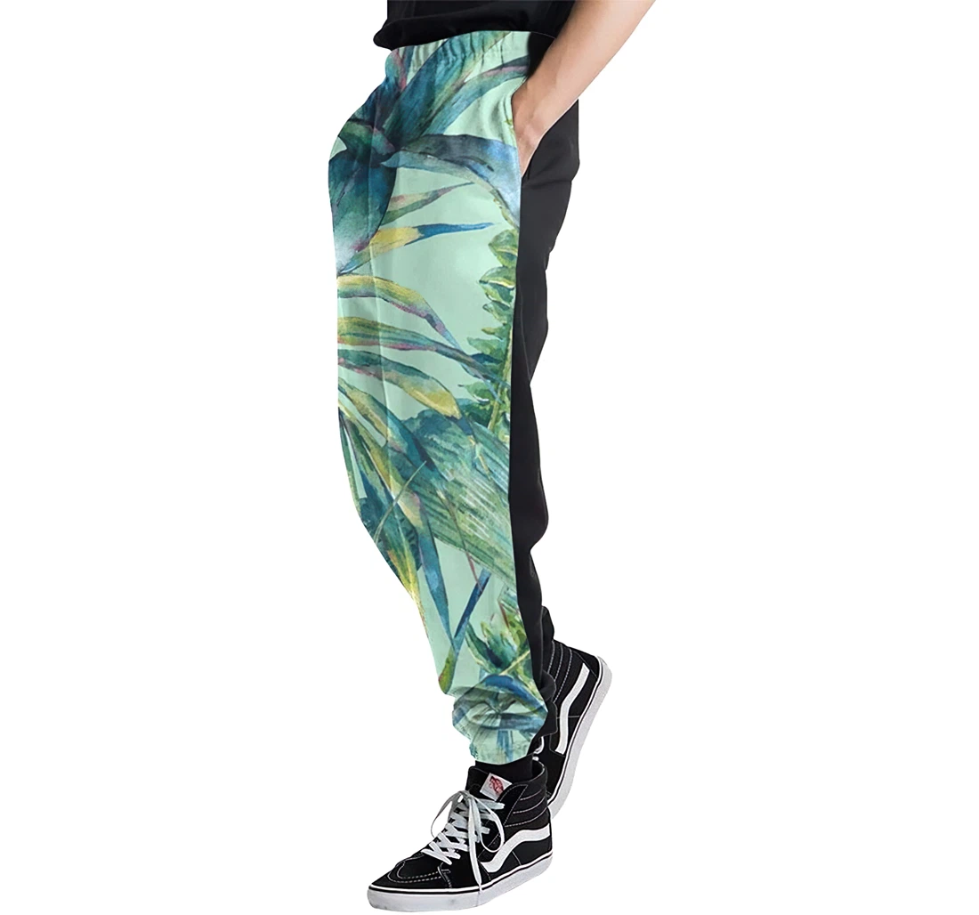 Green Tropical Palm Tree Casual Hip Hop Trousers Length Jogger Pants Baggy Drawstring Sweatpants With Pockets Sweatpant