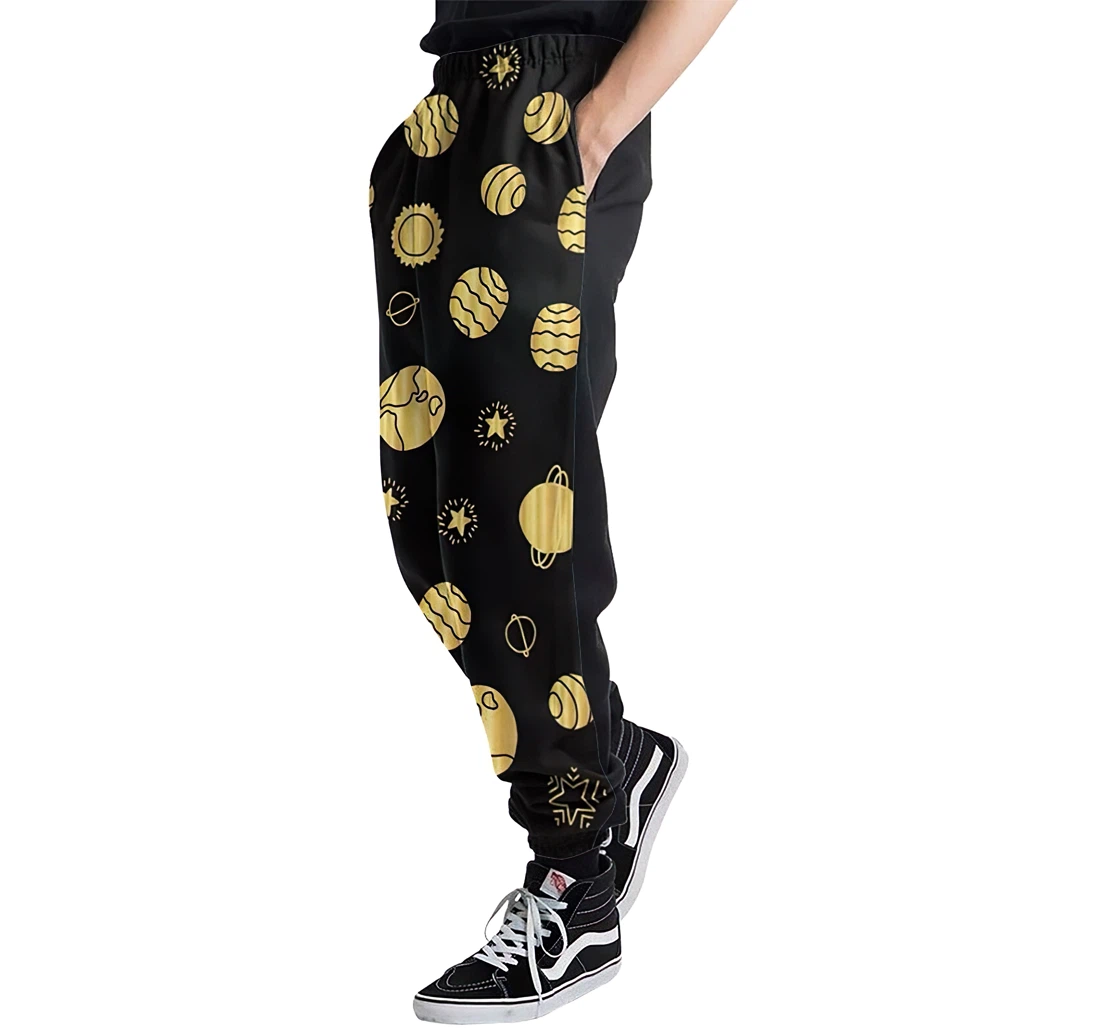 Gold Foil Space Planets Menwomen Sweatpants Funny Joggers Pants Sports Trousers With Drawstring Sweatpant