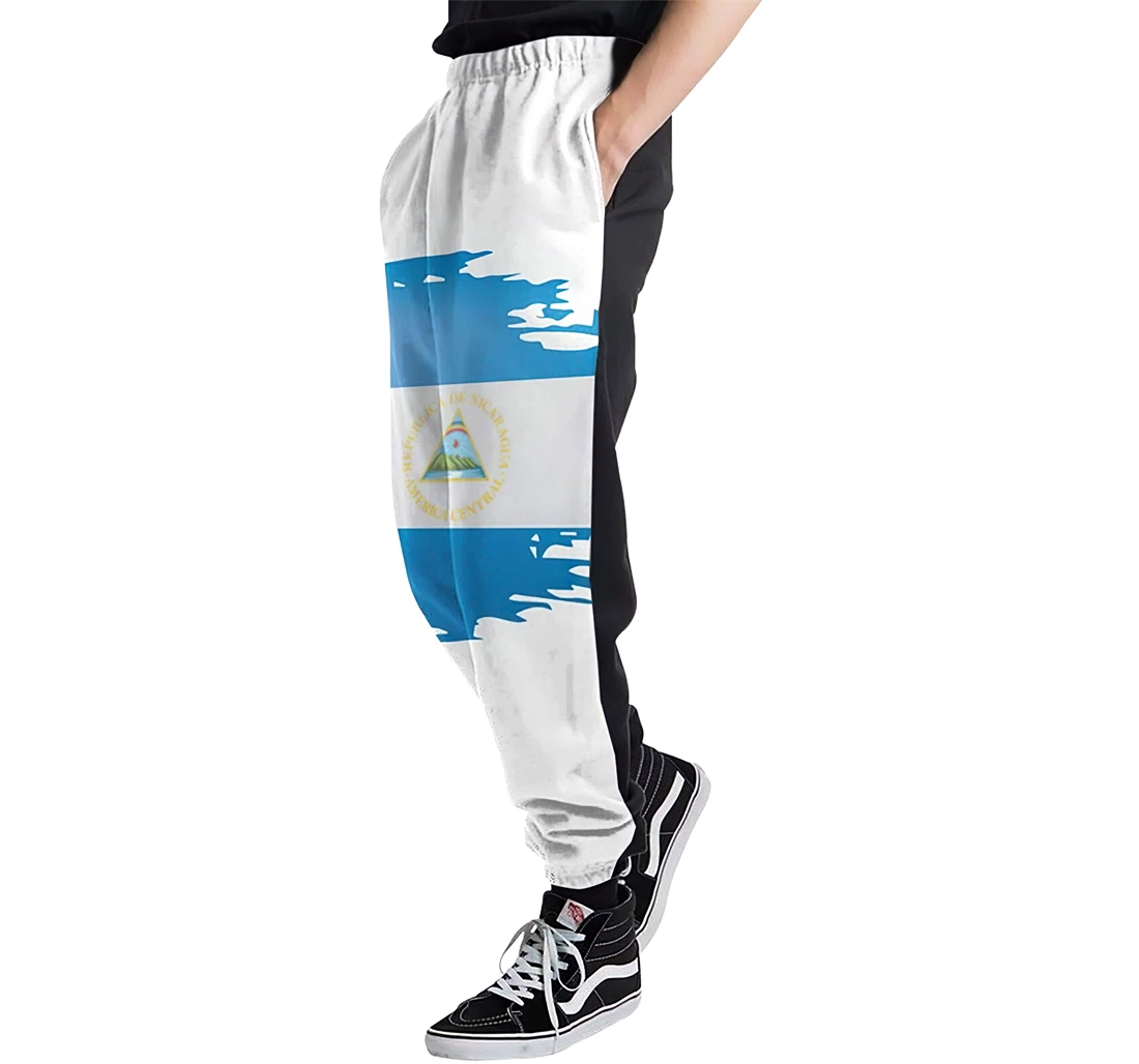 Nicaragua Flag On White Unisex 3d Graphic Jogger Pants Lightweight Comfortable Baggy Sweatpants With Drawstring Pockets Sweatpant