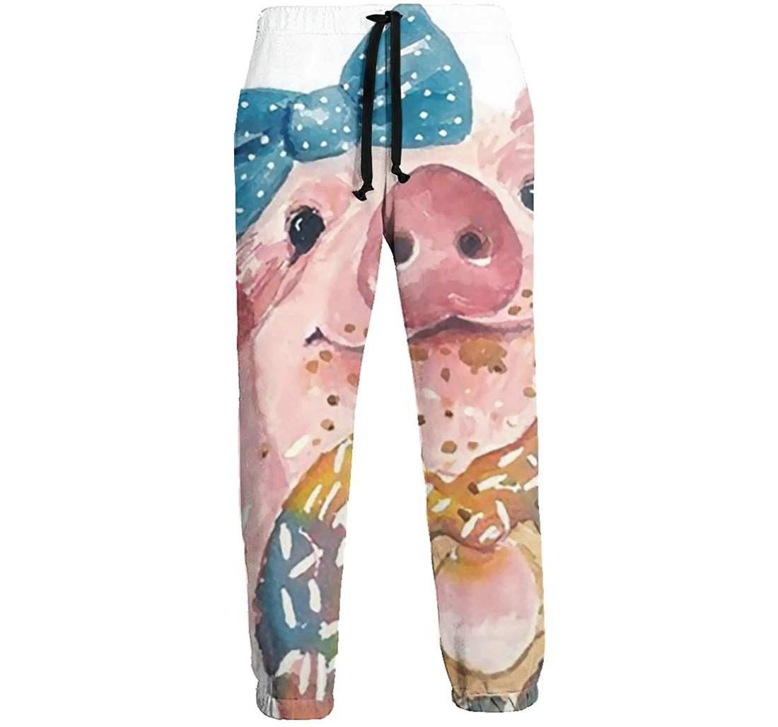 Watercolor Pig Eat Donut Casual Hip Hop Trousers Length Jogger Pants Baggy Drawstring Sweatpants With Pockets Sweatpant