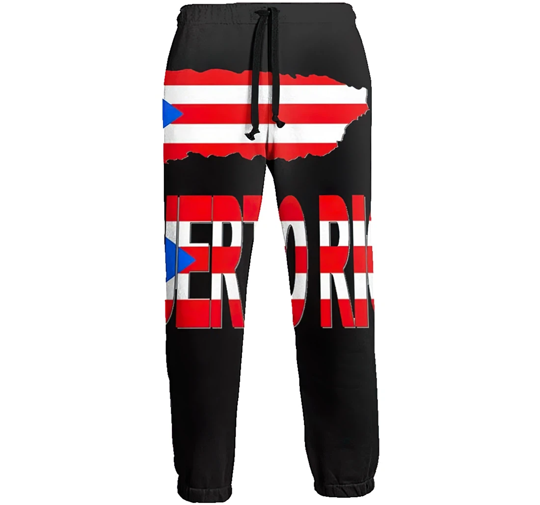 Puerto Rico Map Flag Casual Hip Hop Trousers Length Jogger Pants Baggy Drawstring Sweatpants With Pockets Sweatpant