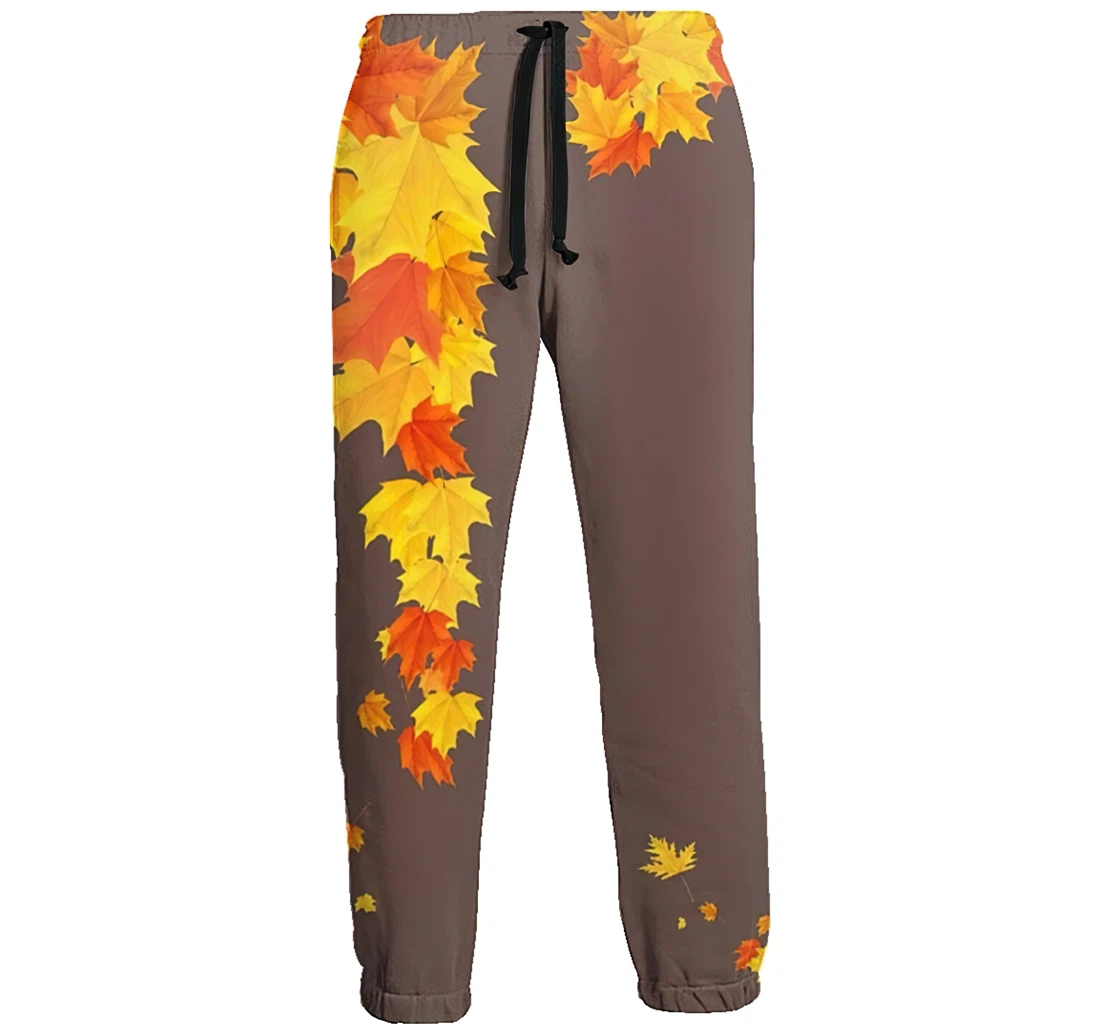 Orange Fall Leafs Casual Hip Hop Trousers Length Jogger Pants Baggy Drawstring Sweatpants With Pockets Sweatpant