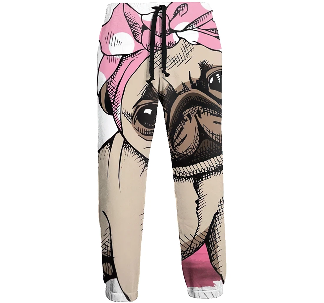 Pug With Hairband Casual Hip Hop Trousers Length Jogger Pants Baggy Drawstring Sweatpants With Pockets Sweatpant