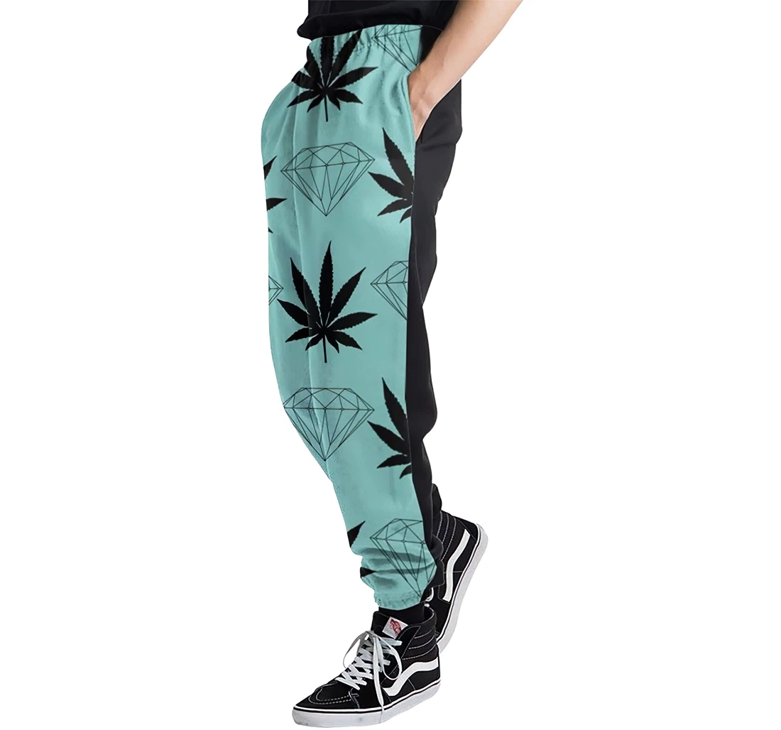 Cool Diamond Weed Casual Hip Hop Trousers Length Jogger Pants Baggy Drawstring Sweatpants With Pockets Sweatpant