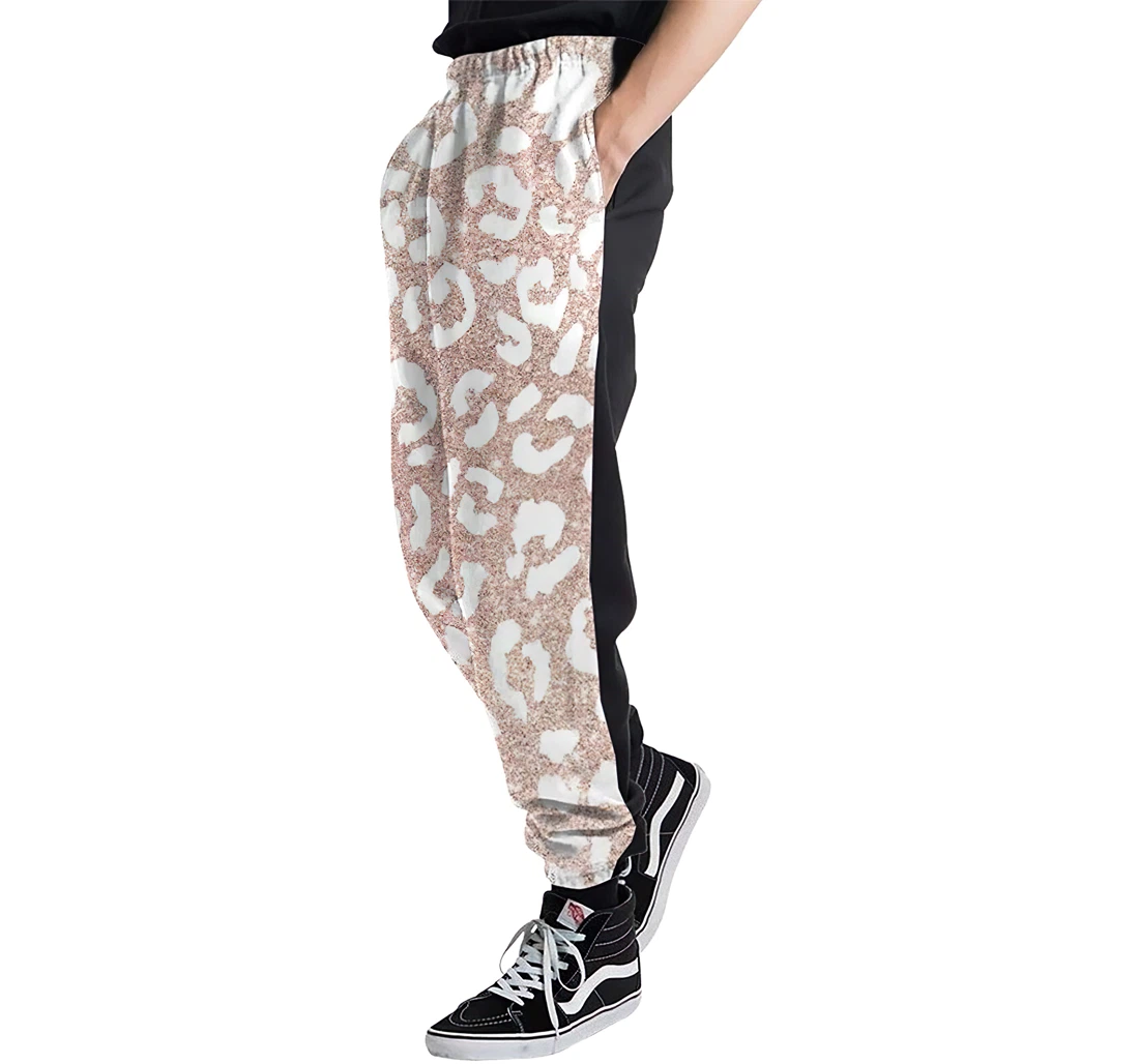 Hand Painted Leopard Rose Gold Glitter Jogger Pants 3d Sweat Pants Hip Hop Garment Unisex Spring Sweatpants Sweatpant