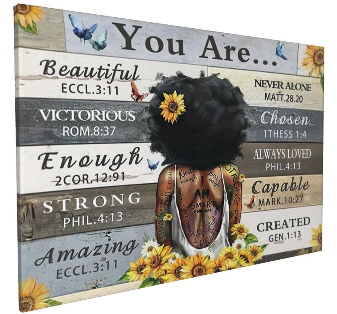 Poster, Canvas - Pls Select Other Size African American Black Queen Sunflower Black Woman Quotes Artworks - Printed Framed, Wall Art