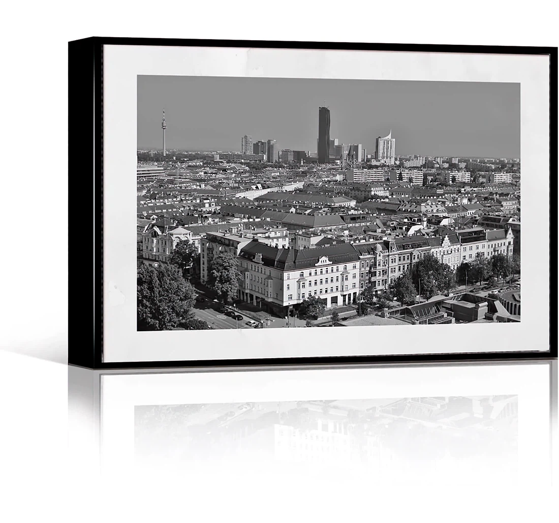 Poster, Canvas - Street View Vienna Skyline Black And White Photography Quotes - Printed Framed, Wall Art