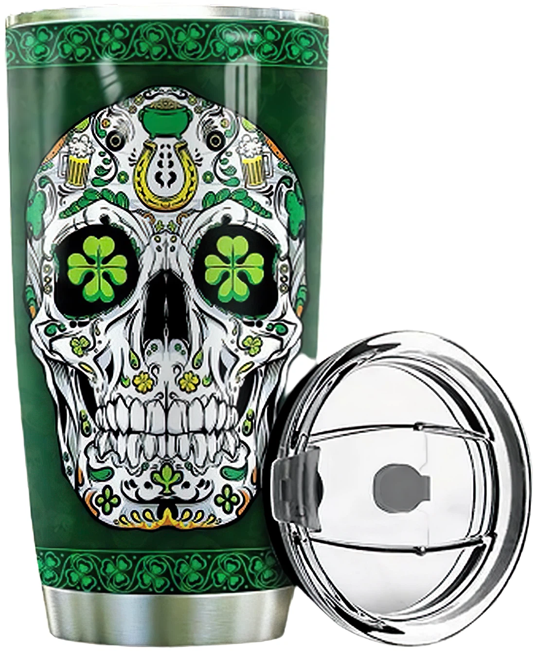 Personalized Tumblers 20oz, 30oz With Lid - Irish Skull Tumbler Cup with Lid,  Travel Coffee Mug ZDT205