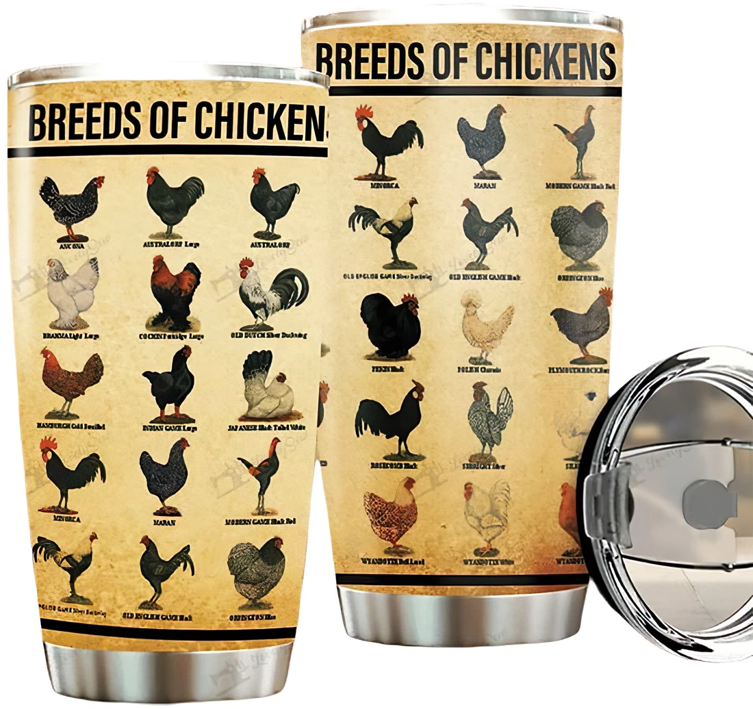 BREEDS OF CHICKENS Tumbler 20 Oz Or 30 Oz With Lids Travel Mug