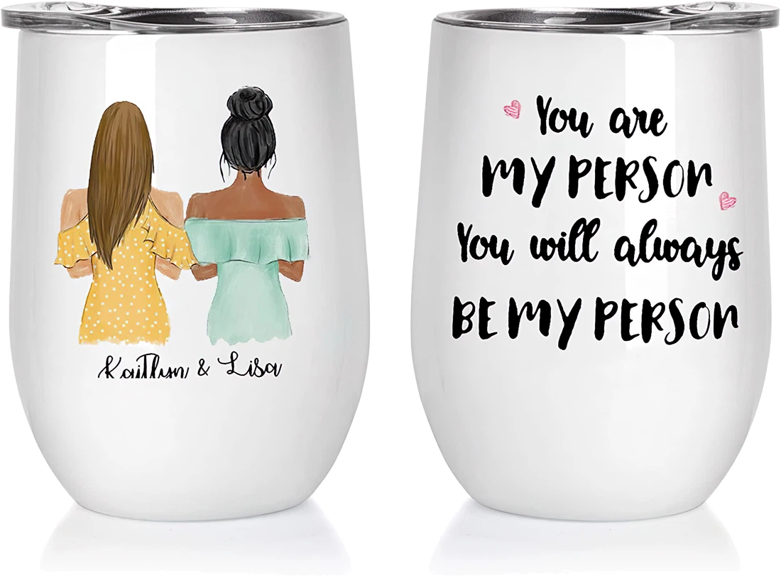 Adogeo Personalized Wine Tumbler 12oz, You are My Person Custom Skinny Tumbler Unique Gift for Friendship, Best Friend Birthday