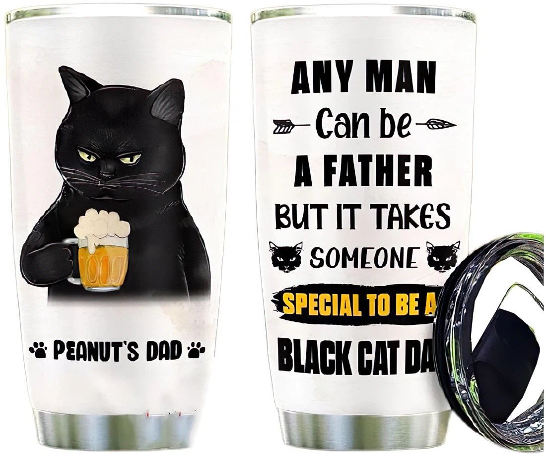 Black Cat Dad Personalized Custom Name Tumbler Cup With Lid Straw 20 Oz 30 Oz 