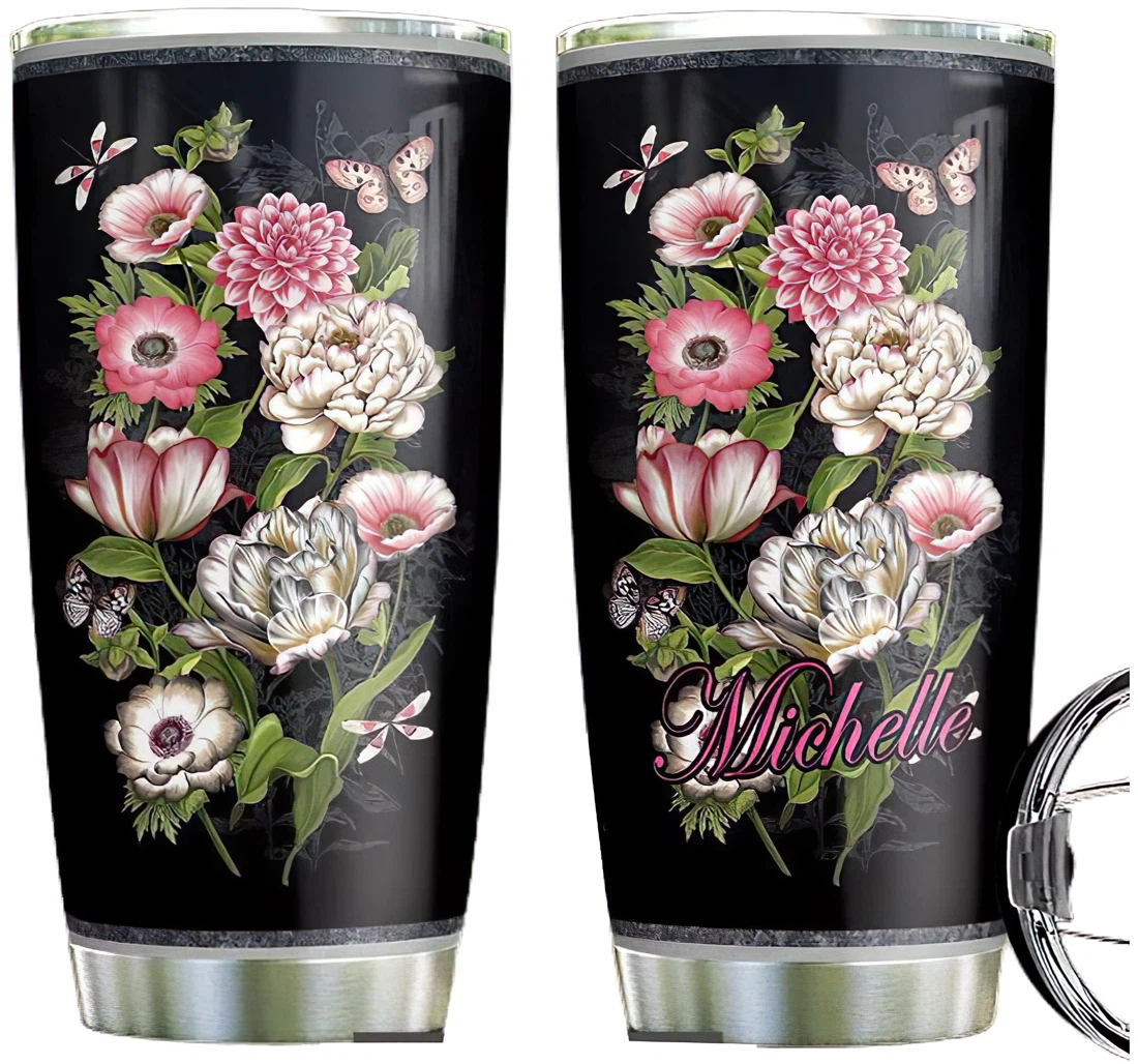 Vintage Butterfly Spring Personalized Custom Name Tumbler Cup With Lid Straw 20 Oz 30 Oz 