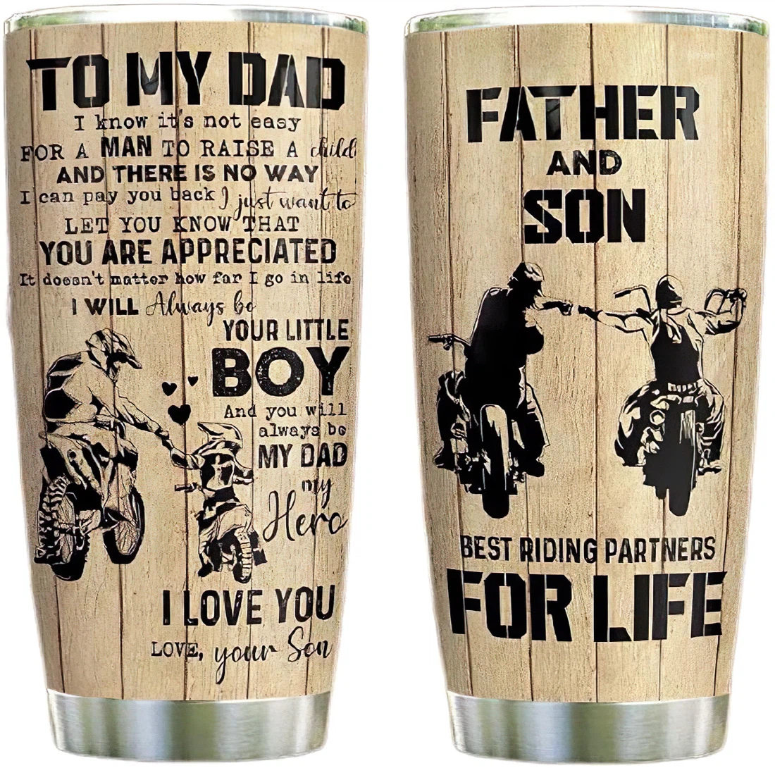 Father And Son Biker Custom Nmae Tumbler Cup With Lid Straw 20 Oz 30 Oz