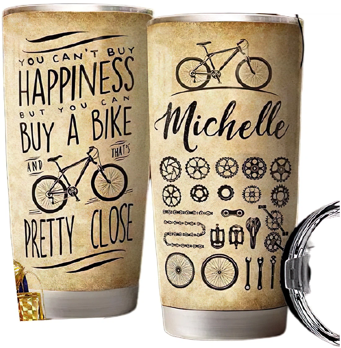 Cycling Bicycle Personalized Custom Name Tumbler Cup With Lid Straw 20 Oz 30 Oz