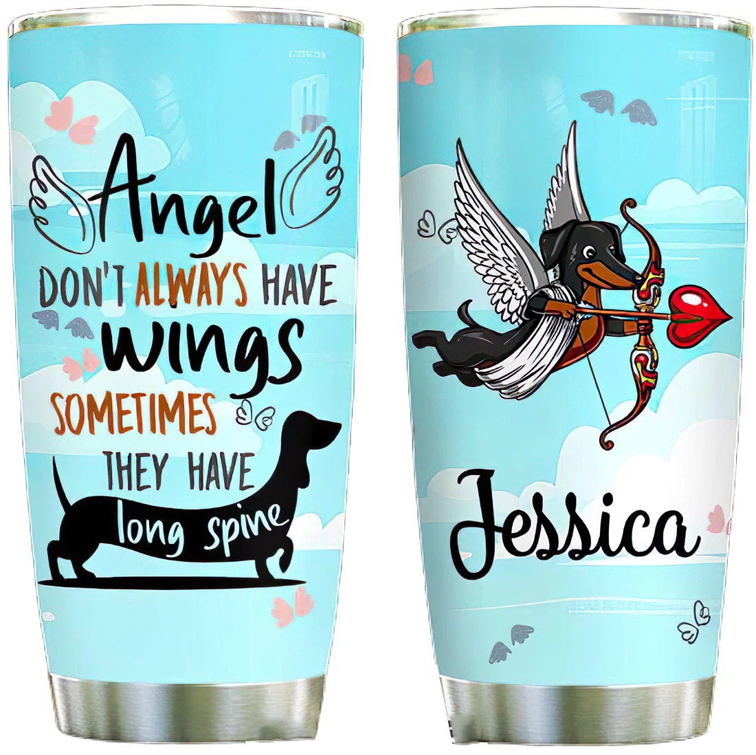 Black Dachshund Angel Don't Always Have Wings Personalized Custom Name Tumbler Cup With Lid Straw 20 Oz 30 Oz 