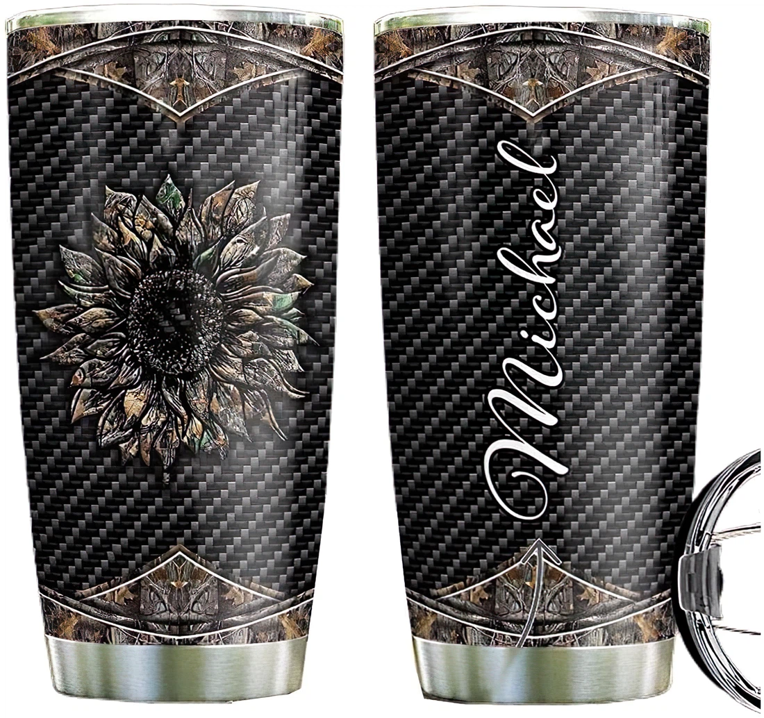 Personalized Sunflower Hunting Custom Name Tumbler Cup With Lid Straw 20 Oz 30 Oz