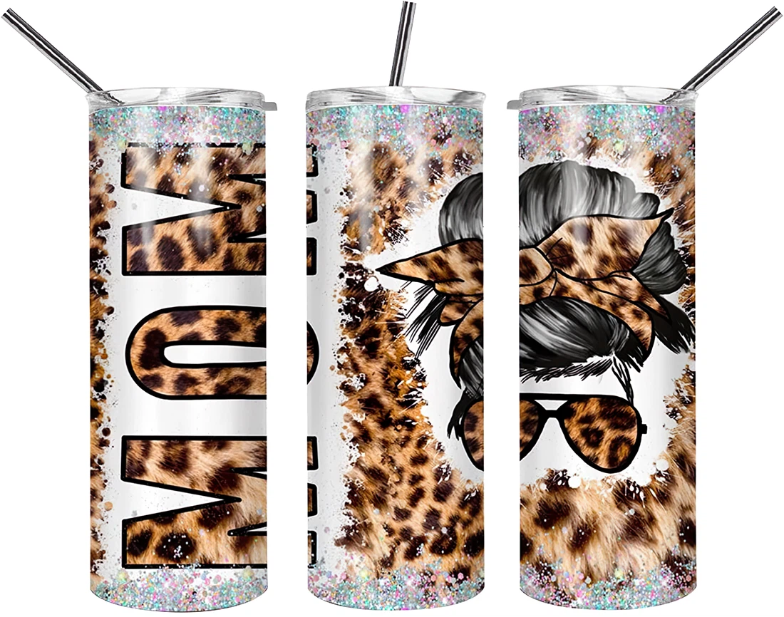 Tumblers 17 Oz Glitter skinny tumbler leopard mom glitter wrap tapered