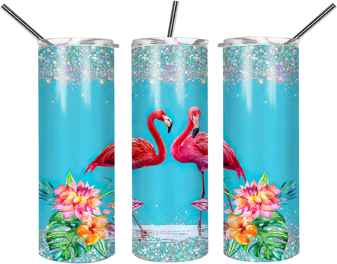 Tumblers 17 Oz Glitter skinny tumbler flamingo summer wrap tapered straight