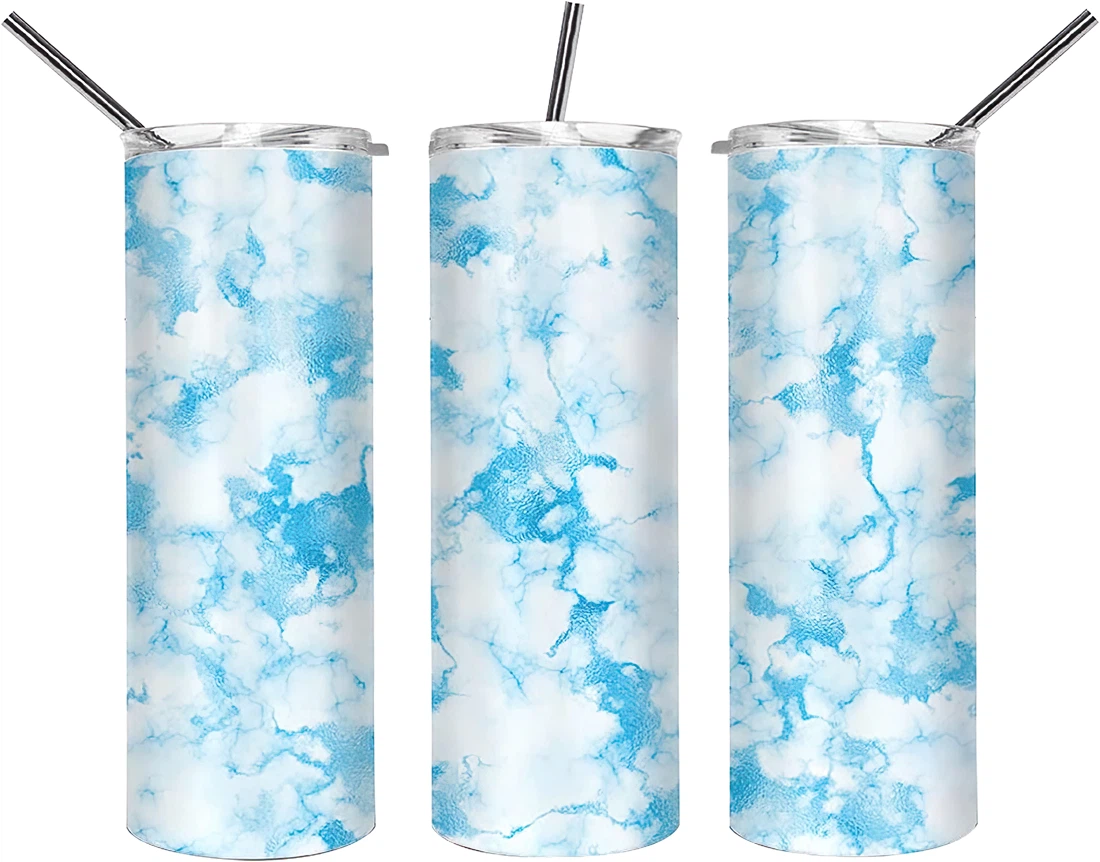 Tumblers 17 Oz Glitter  skinny tumbler light blue marble wrap tapered straight