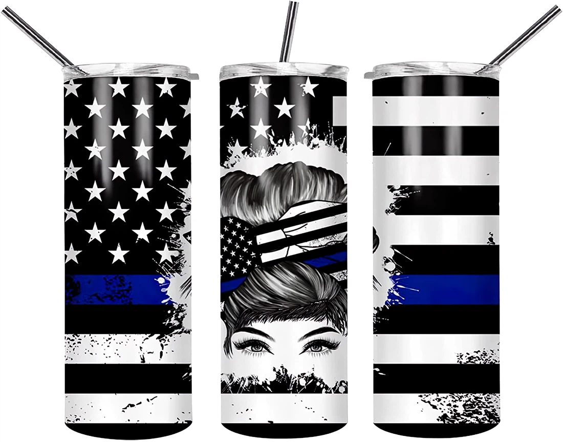 Tumblers 17 Oz Glitter skinny tumbler blue flag mom bun wrap tapered straight