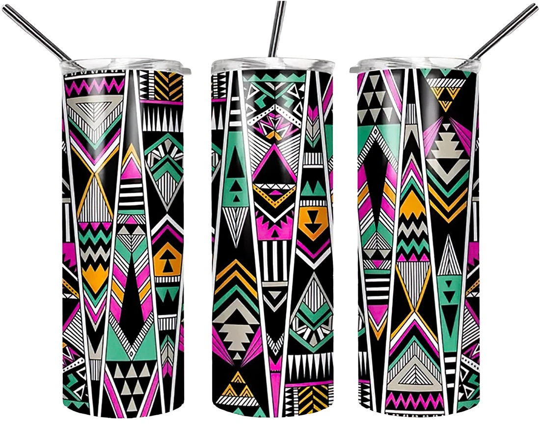 Personalized Name Colorful Pattern Art Magial Stainless Steel Skinny Tumblers 17 Oz Glitter with Lid and Plastic Straws Travel Mug