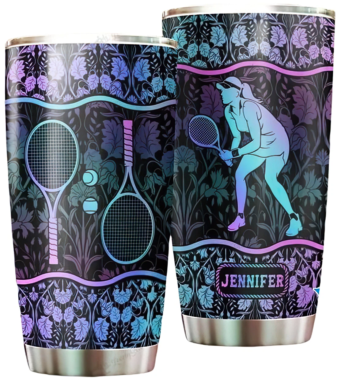 Personalized Name Tennis Girl Flower Pattern Tumbler 20 Oz Or 30 Oz