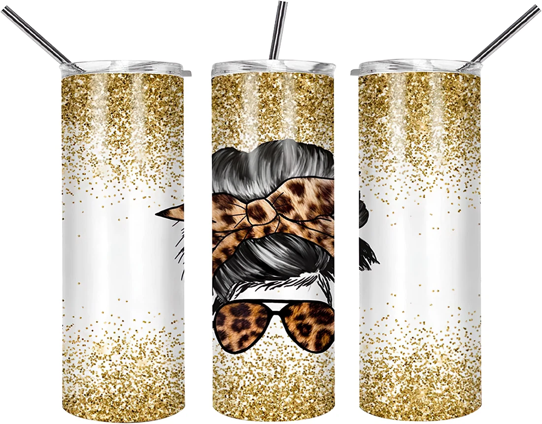 17 OZ Glitter skinny tumbler gold glitter mom wrap tapered straight