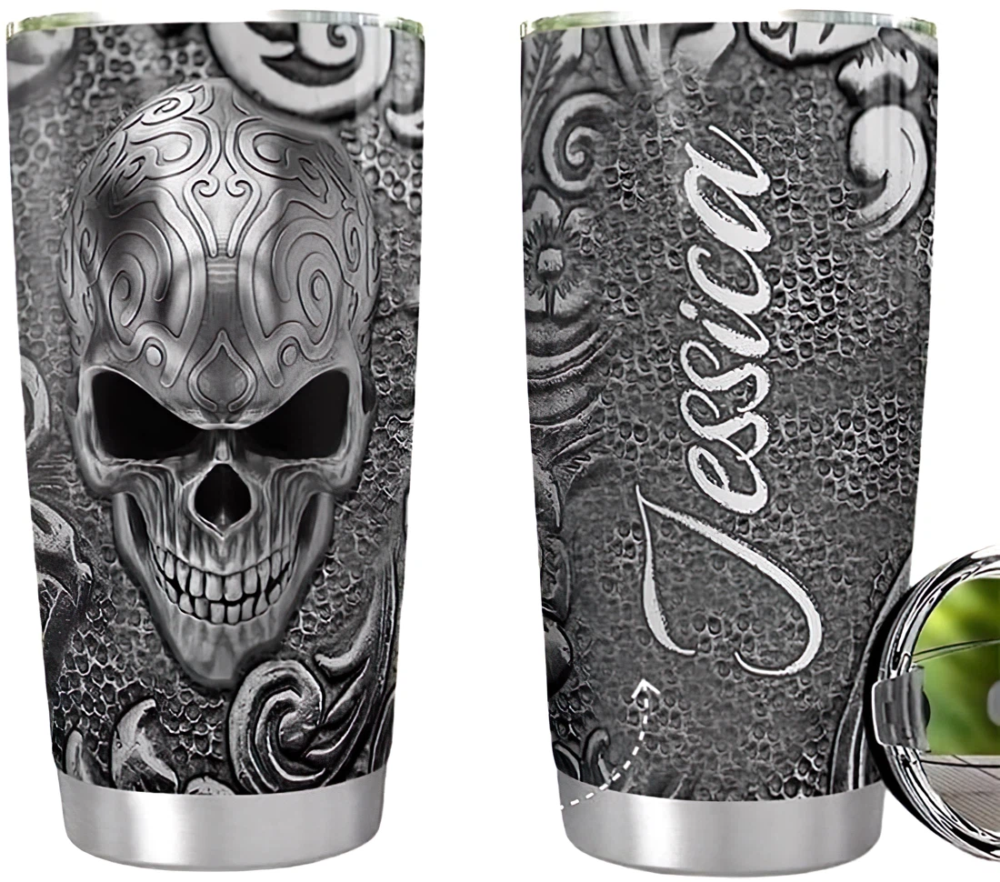 Personalized Name Skull Stone Pattern Tumbler 20 Oz Or 30 Oz