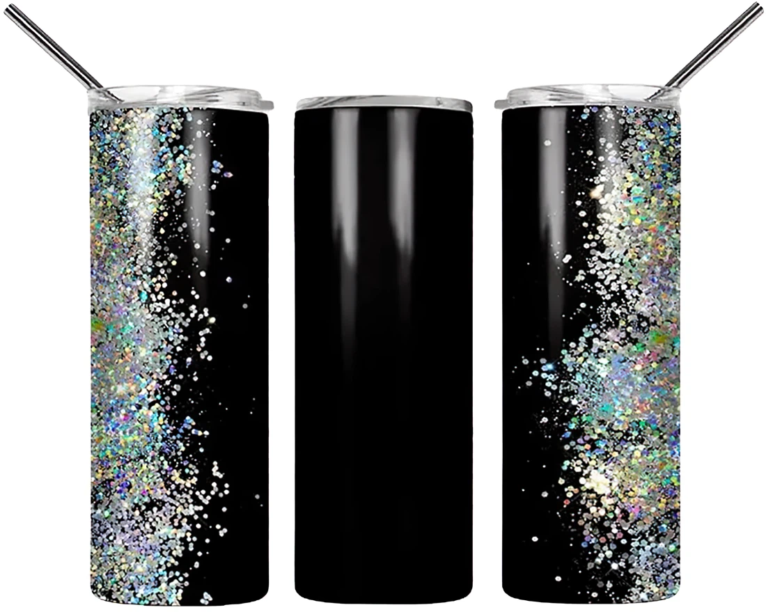 Personalized Name Glitter With Black Simple Tumblers 17 Oz Glitter with Lid and Plastic Straws Travel Mug