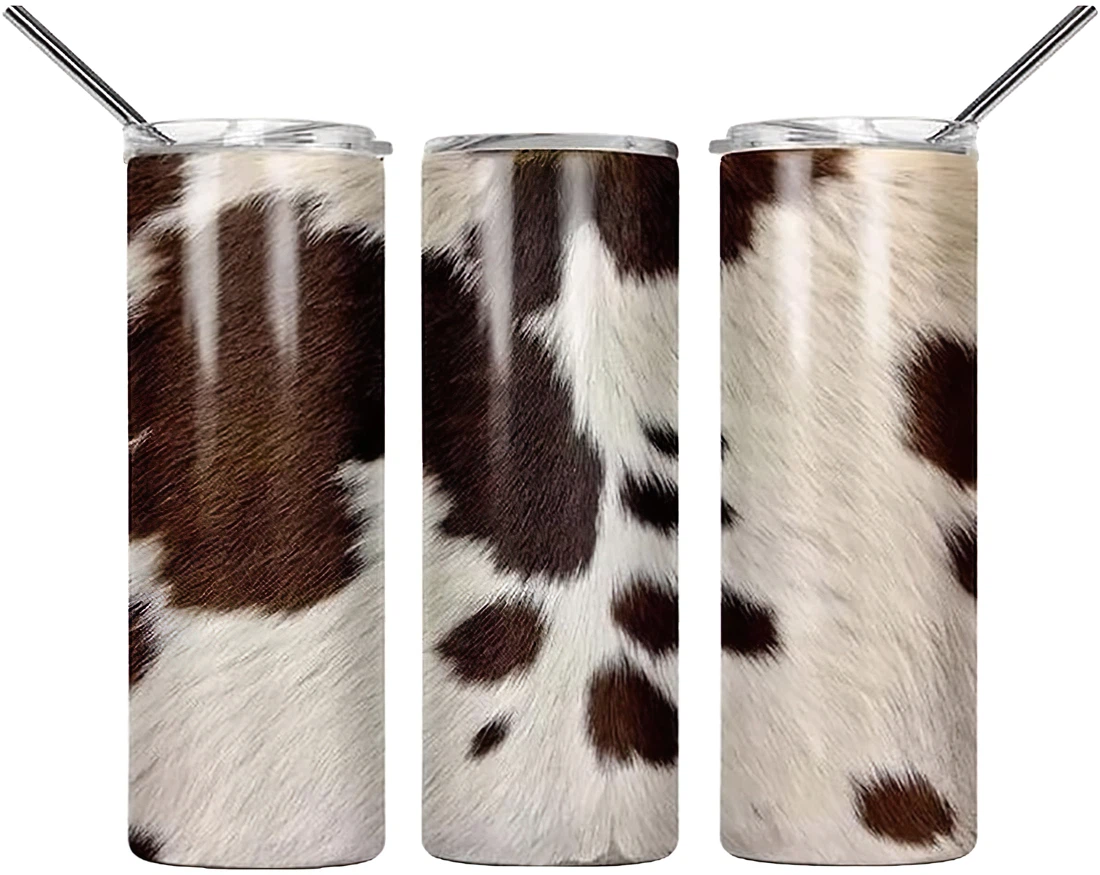 Personalized Name Cow Hide Brown Slimple Beautiful Tumblers 17 Oz Glitter with Lid and Plastic Straws Travel Mug