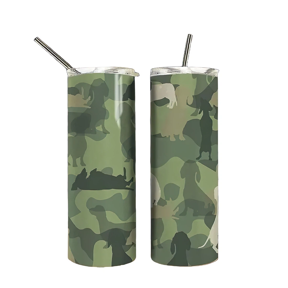 Personalized Name Dachshund Camo Magical Tumblers 17 Oz Glitter with Lid and Plastic Straws Travel Mug 