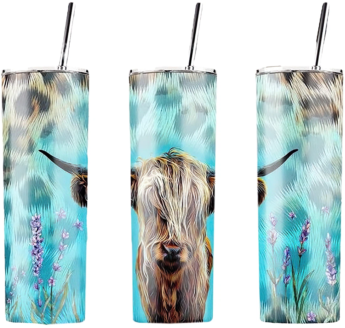 Personalized Name Highland Cow Leopard Cheetah Tumbler 17 Oz Glitter with Lid and Plastic Straws Travel Mug